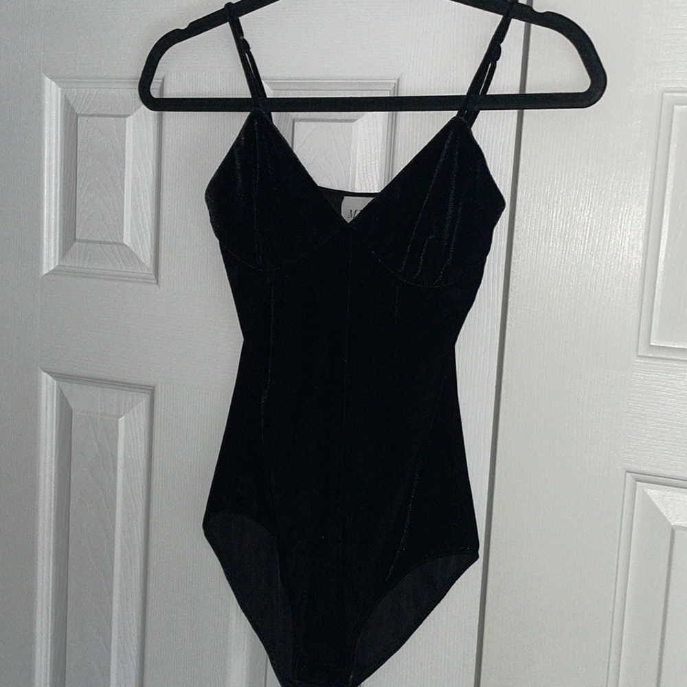Misa Los Angeles velour bodysuit with adjustable spaghetti straps